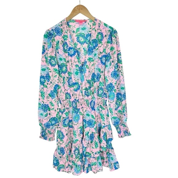 Lilly Pulitzer Cristiana floral long-sleeve dress Conch Shell Pink Rumor Has It - Picture 7 of 16